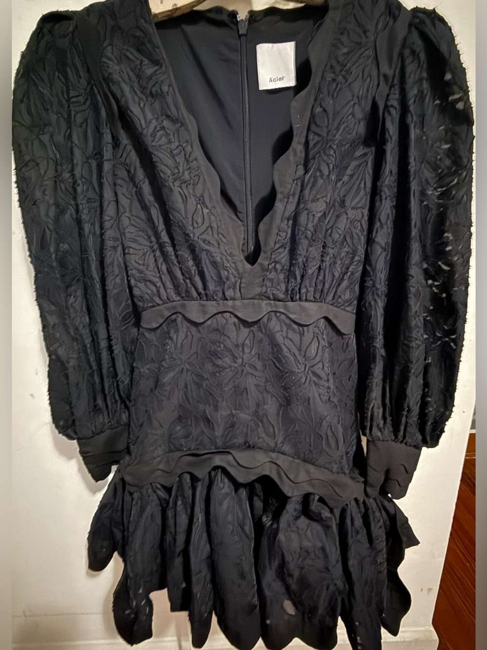 Acler Ascot Dress Black Floral Jacquard Mini Puff Sleeve US 4 - $450